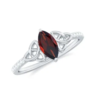 1 CT Marquise Cut Solitaire Garnet Celtic Knot Ring with Diamond