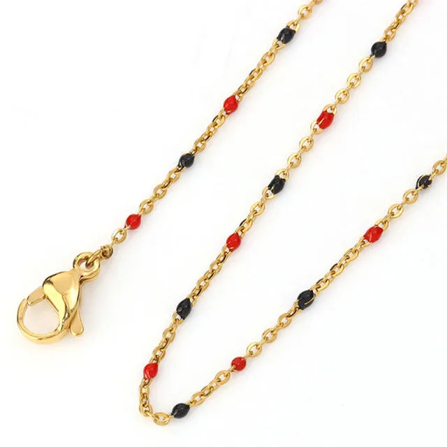 1 PC Fashion Stainless Steel Link Cable Chain Necklace Gold Multicolor Enamel Necklaces For Women Men Jewelry Gifts Wholesale