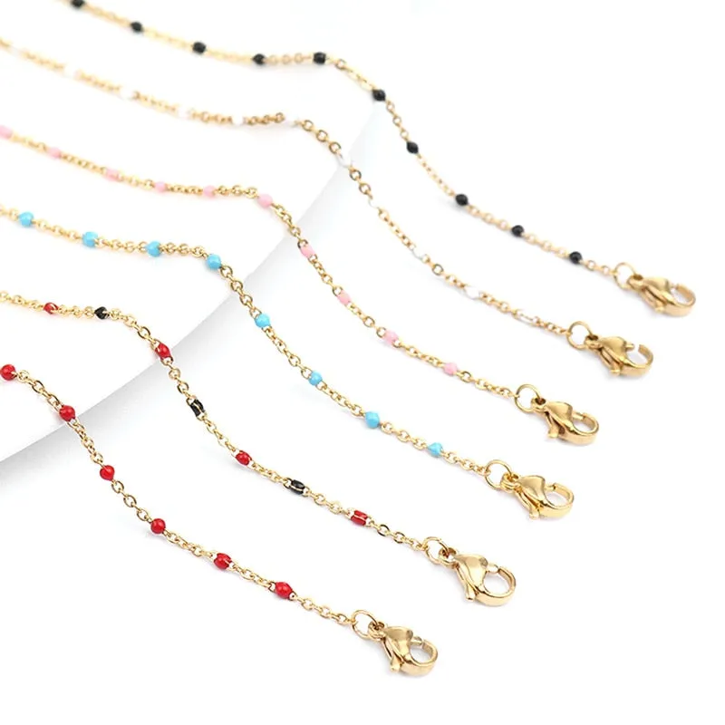 1 PC Fashion Stainless Steel Link Cable Chain Necklace Gold Multicolor Enamel Necklaces For Women Men Jewelry Gifts Wholesale