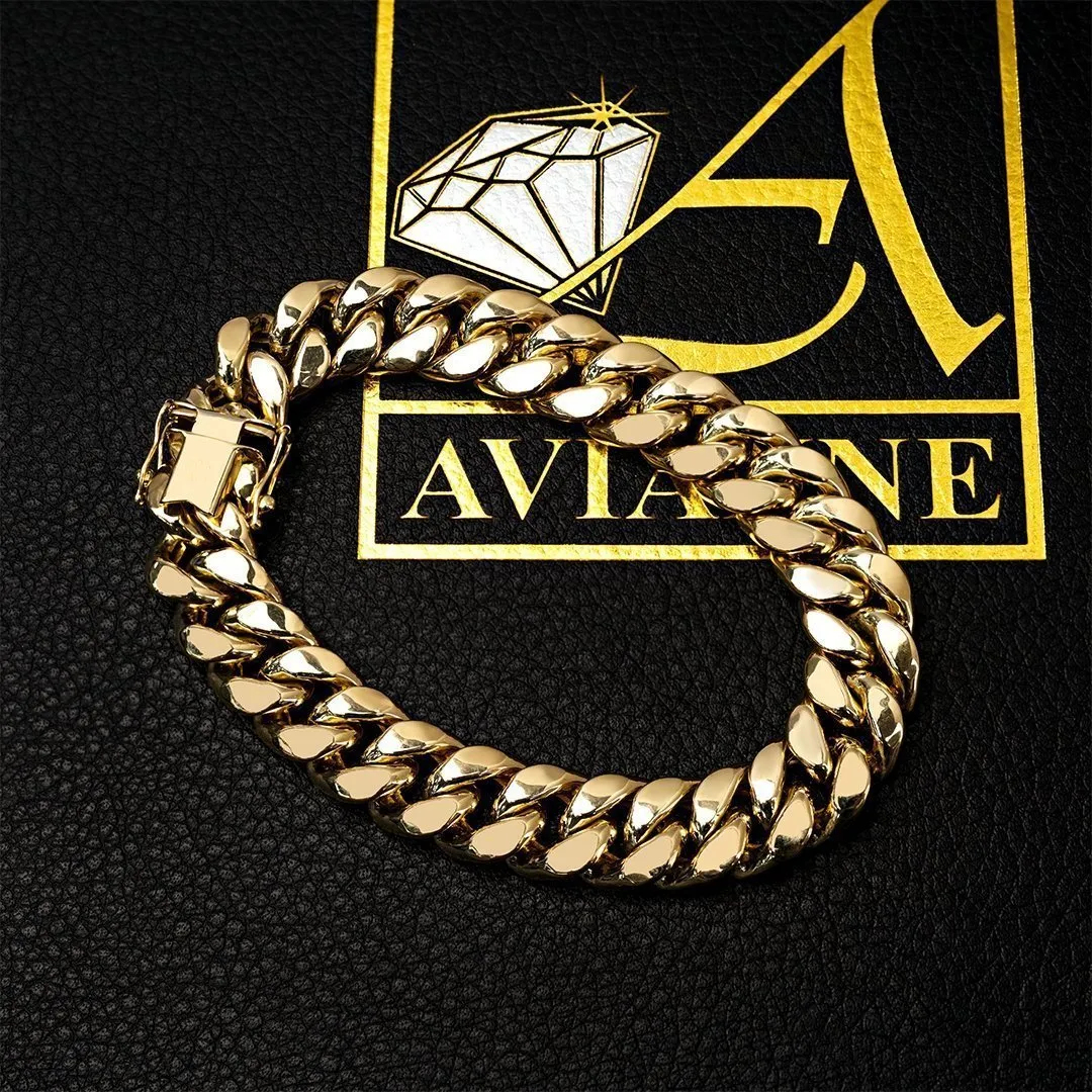 10k Yellow Hollow Gold Cuban Link Bracelet 12 mm