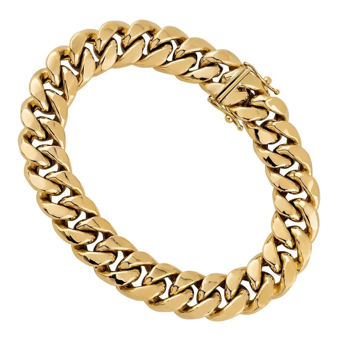 10k Yellow Hollow Gold Cuban Link Bracelet 12 mm