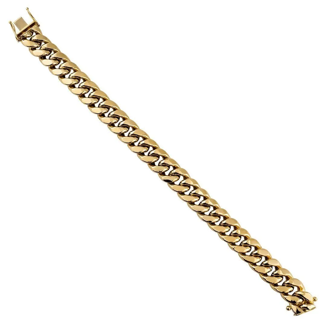 10k Yellow Hollow Gold Cuban Link Bracelet 12 mm