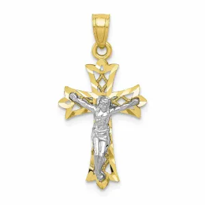 10k Yellow Rhodium Gold Polished Crucifix Pendant