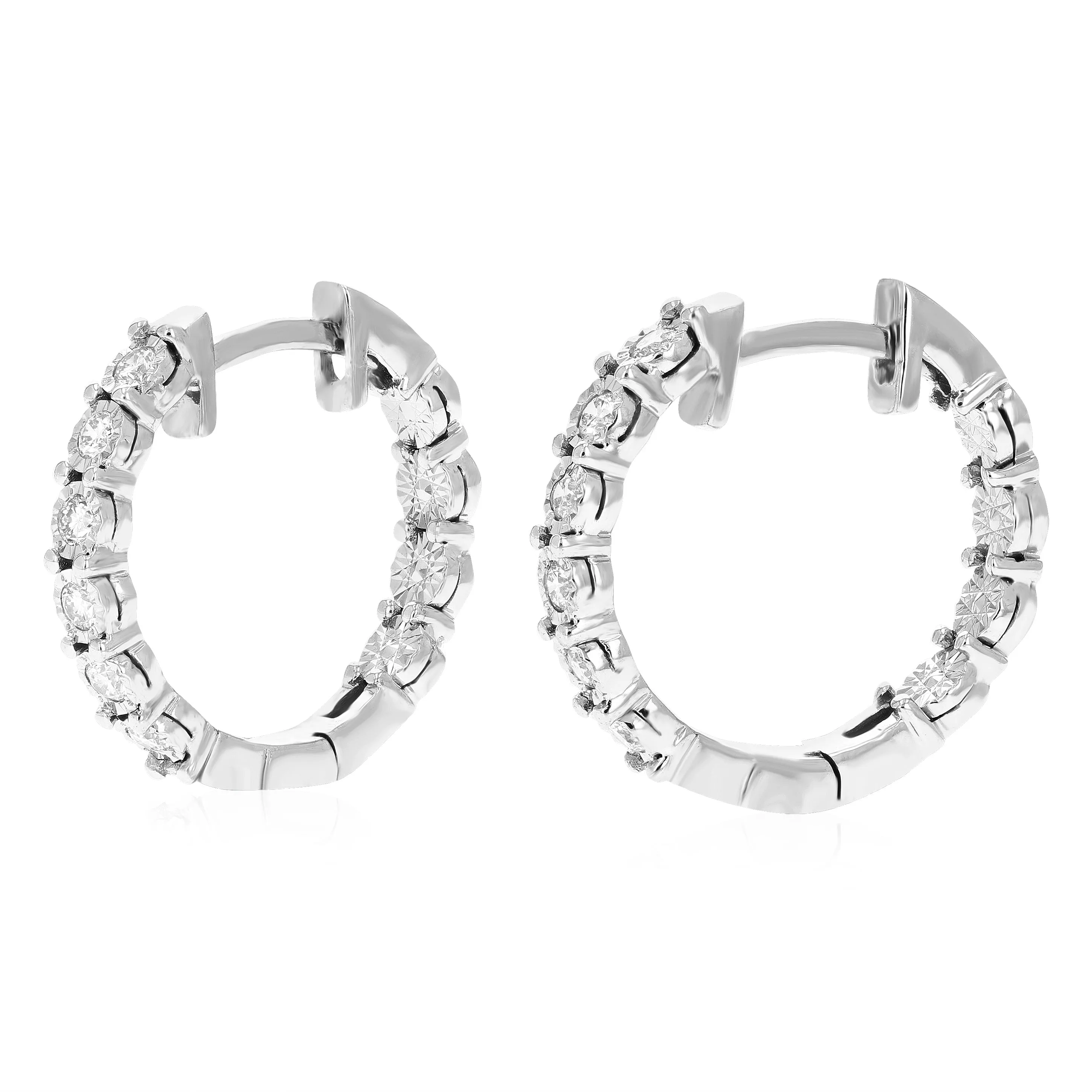 1/4 cttw Lab Grown Diamond Sterling Silver Round Hoop Earring