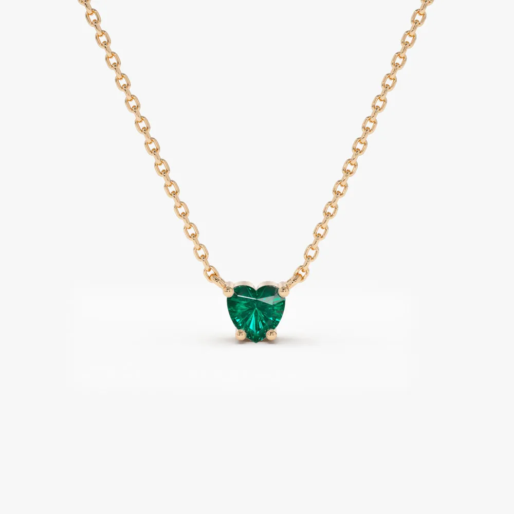 14k Heart-Shape Emerald Necklace