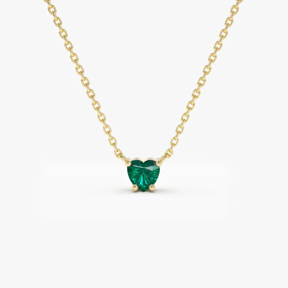 14k Heart-Shape Emerald Necklace