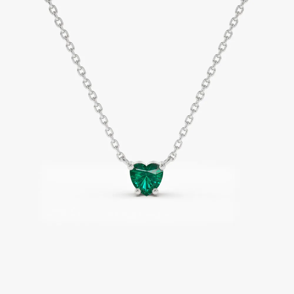 14k Heart-Shape Emerald Necklace