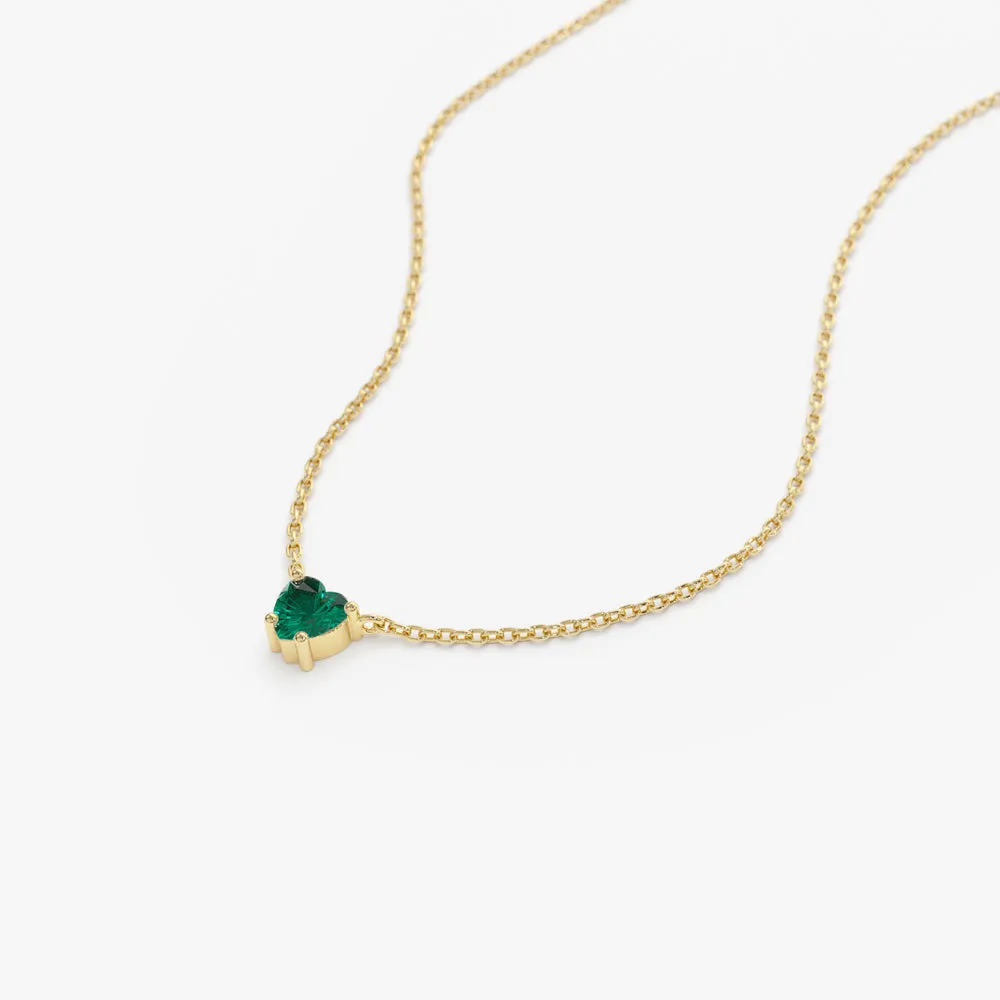 14k Heart-Shape Emerald Necklace