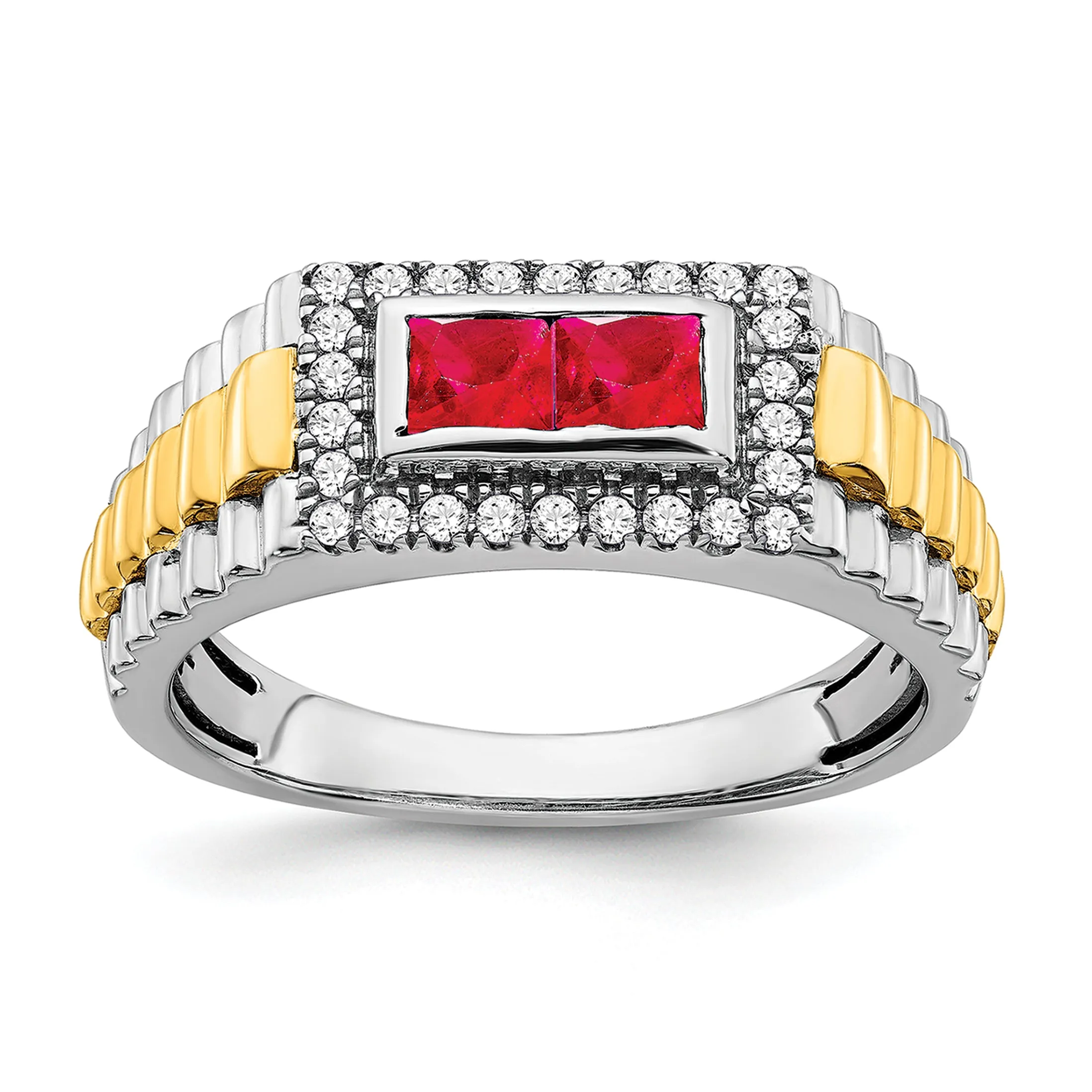 14k Two-tone gold Ruby and Diamond Mens Ring