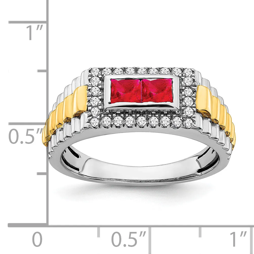 14k Two-tone gold Ruby and Diamond Mens Ring