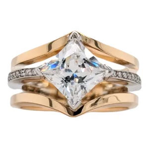 14K Two Tone Kite Set Princess Cut Engagment Ring Semi-Mount