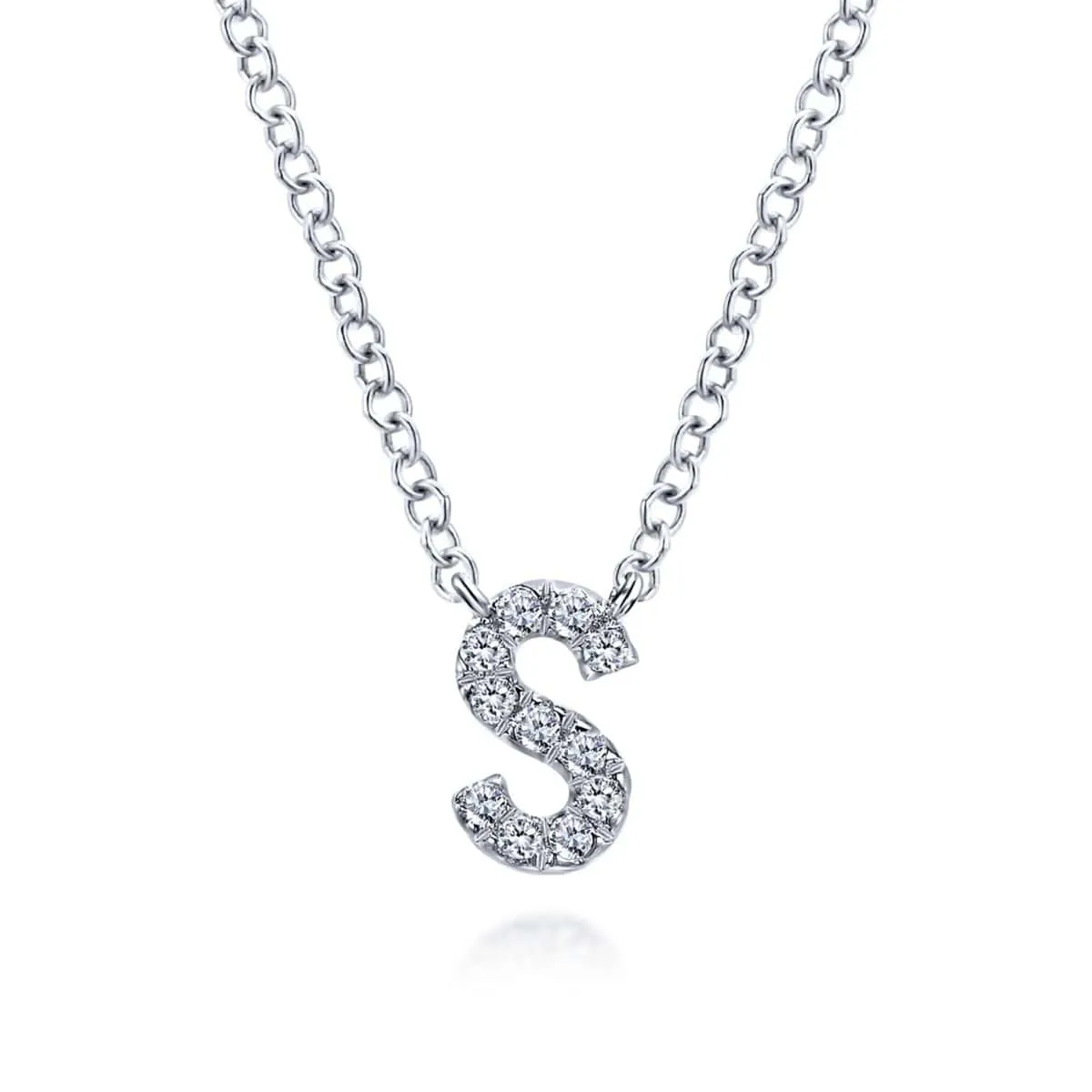 14K White Gold Diamond S Initial Pendant Necklace - NK4577S-W45JJ