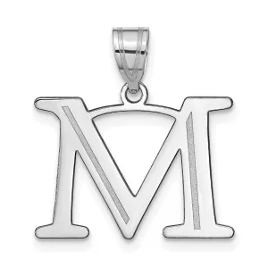 14k White Gold Etched Finish Block Letter M Initial Design Pendant