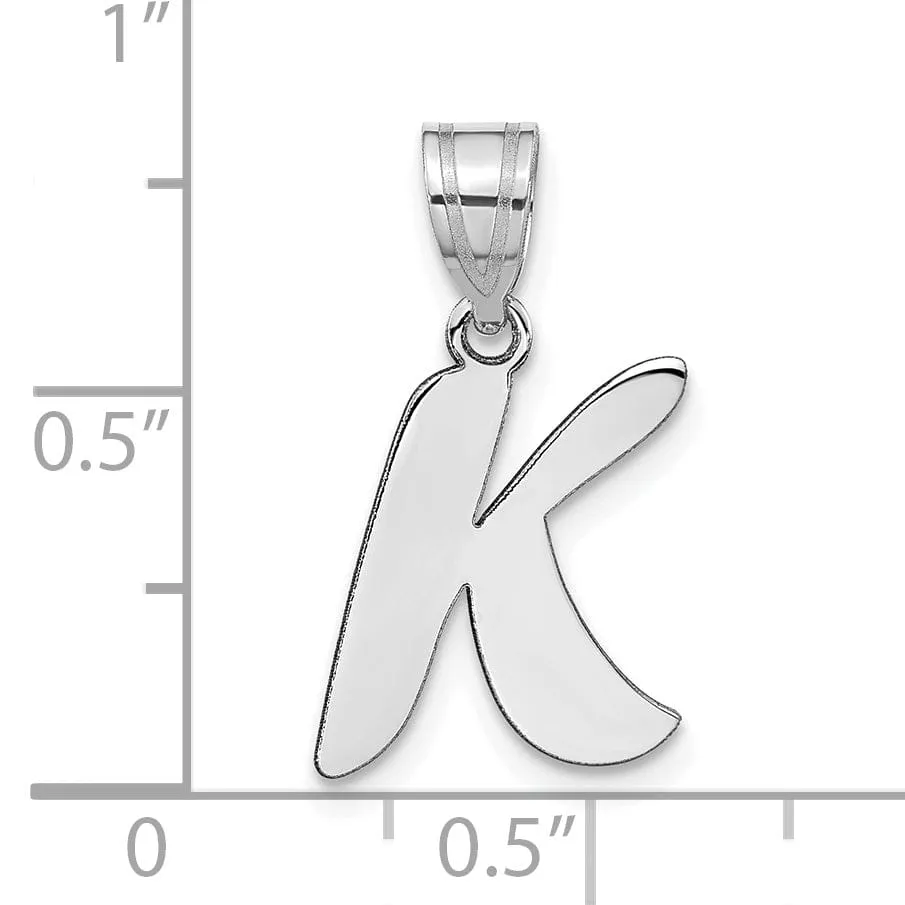 14k White Gold Script Design Letter K Initial Pendant