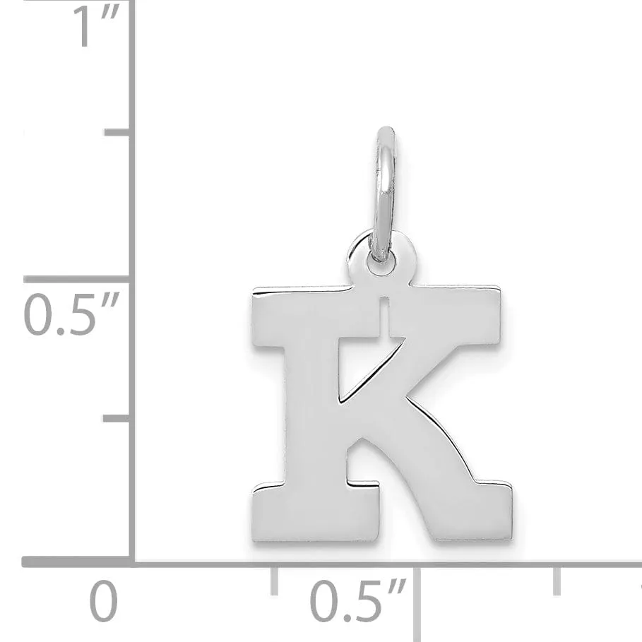 14k White Gold Small Block Design Letter K Initial Pendant