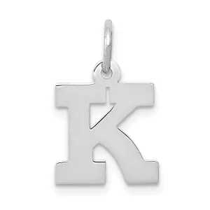 14k White Gold Small Block Design Letter K Initial Pendant