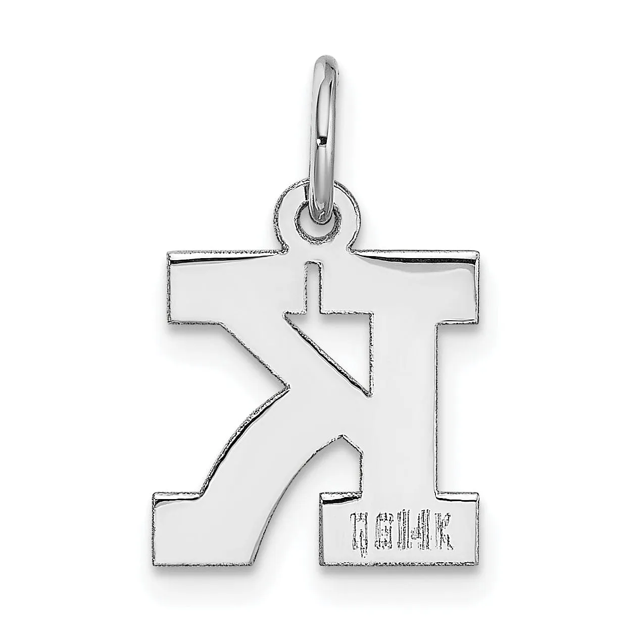 14k White Gold Small Block Design Letter K Initial Pendant