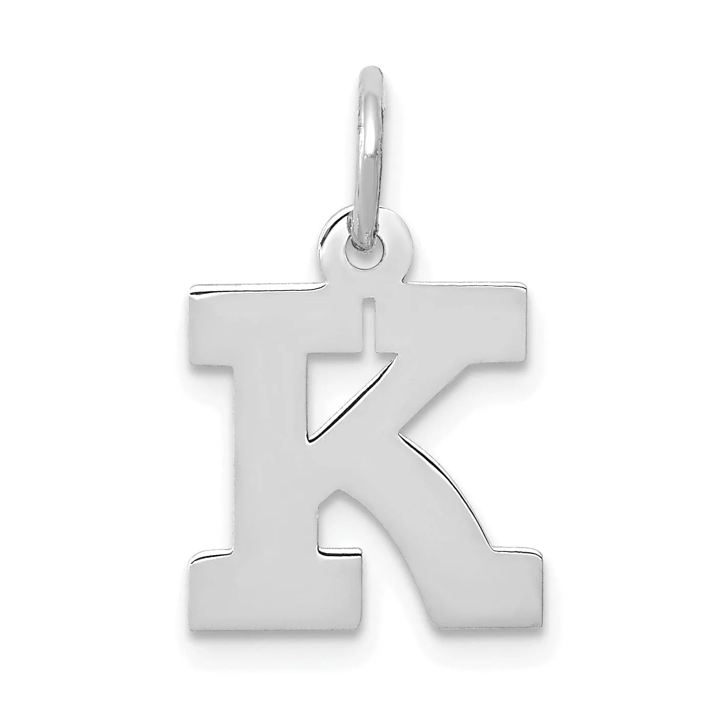 14k White Gold Small Block Design Letter K Initial Pendant