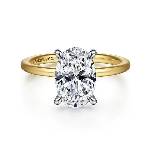 14K Yellow Gold Diamond Oval Semi-Mount Engagement Ring, 0.05 carat