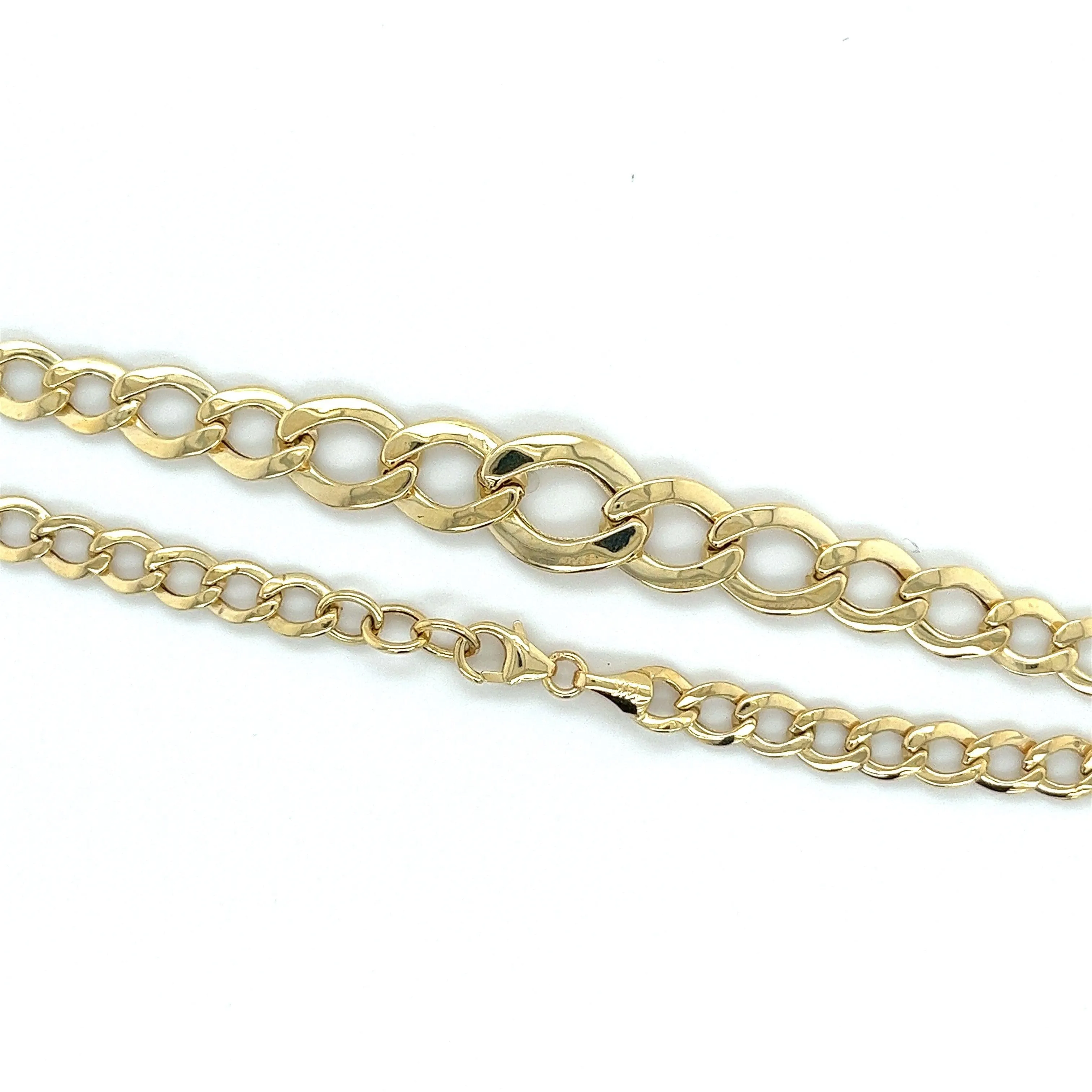 14K Yellow Gold Graduated Flat Curb Link Chain Necklace | 11MM