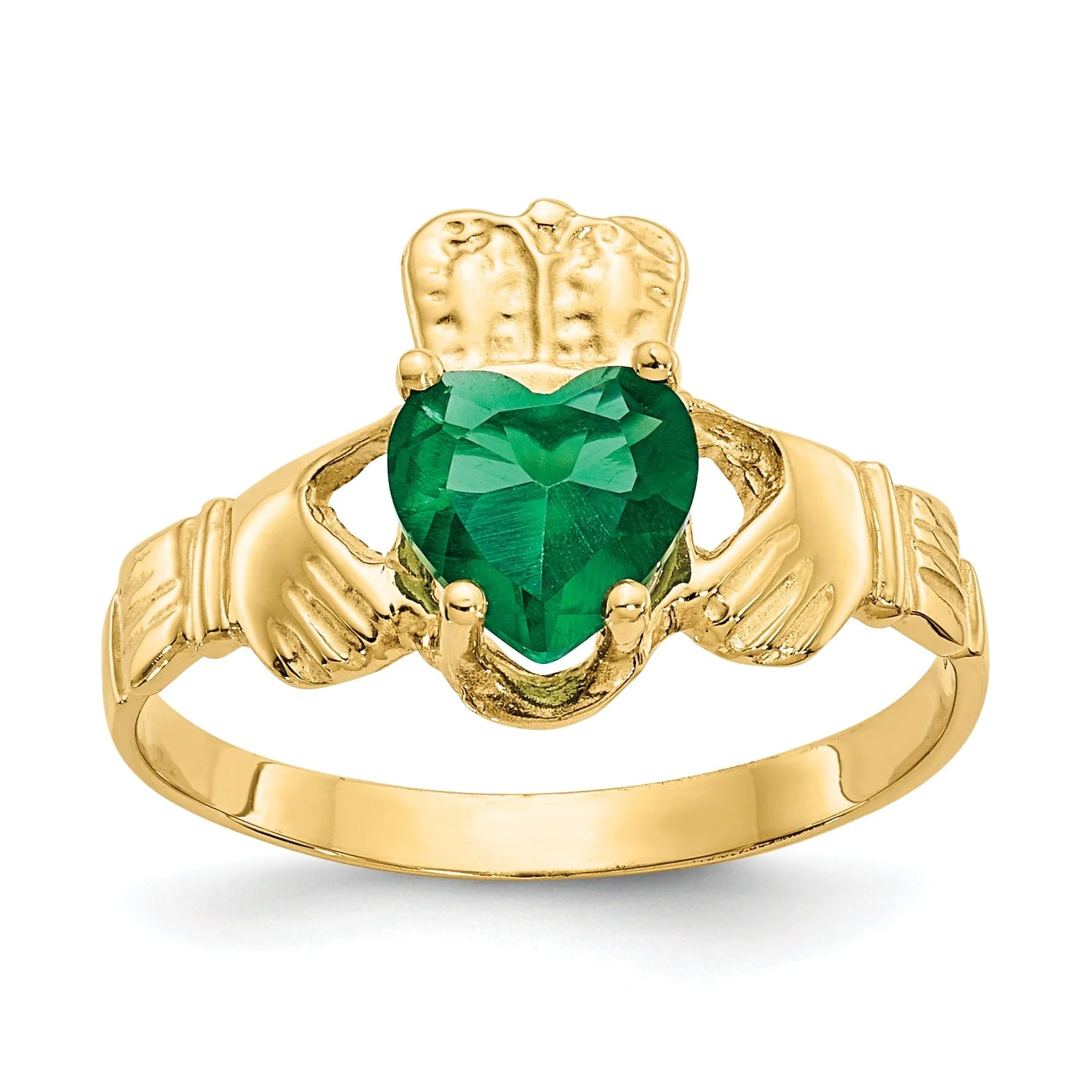 14k Yellow Gold May Birthstone Claddagh Ring