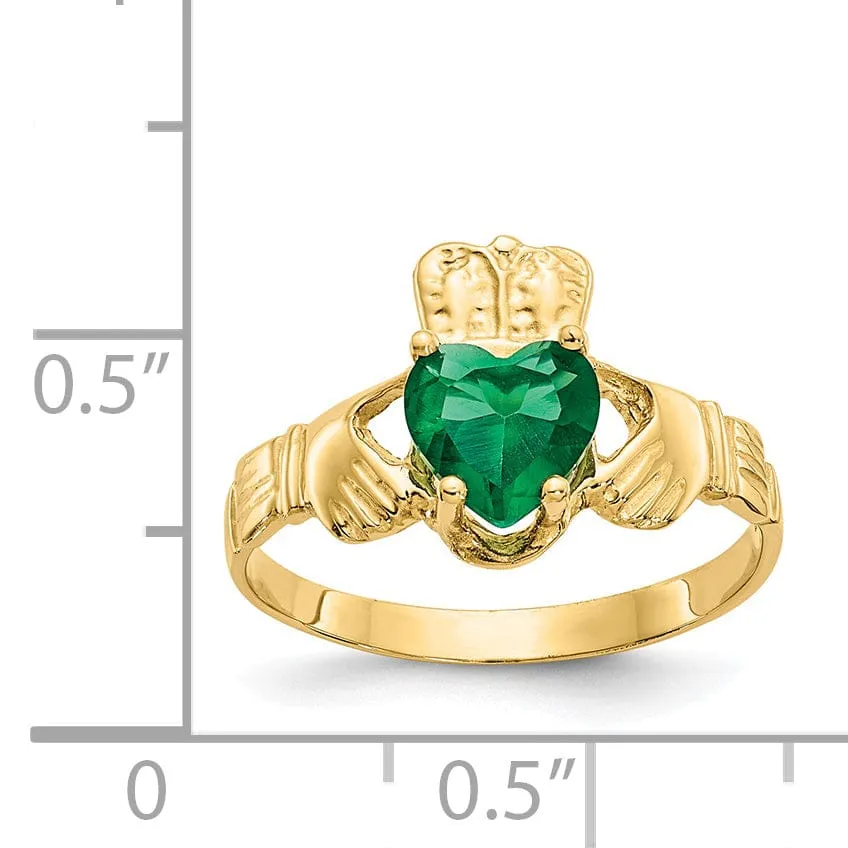 14k Yellow Gold May Birthstone Claddagh Ring