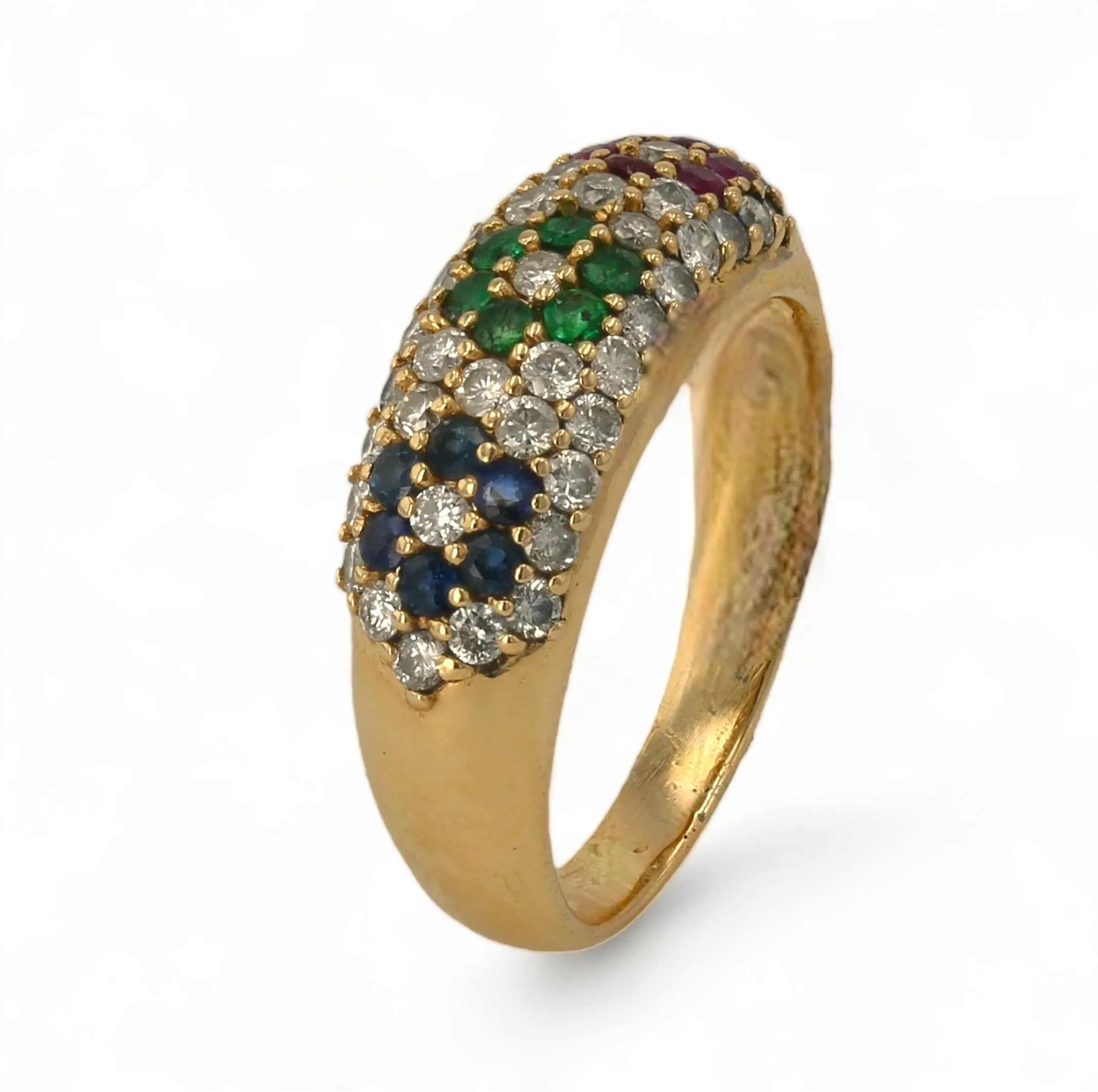 14K Yellow gold multi clover ruby blue sapphire and emerald with diamonds ring-29935