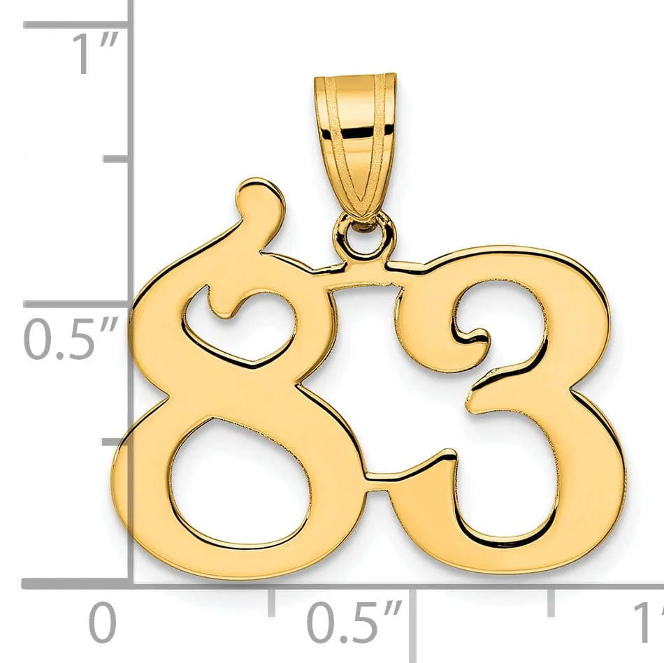 14k Yellow Gold Polished Finish Number 83 Charm Pendant