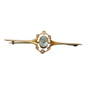 15ct Yellow Gold Seed Pearl & Blue Paste Brooch