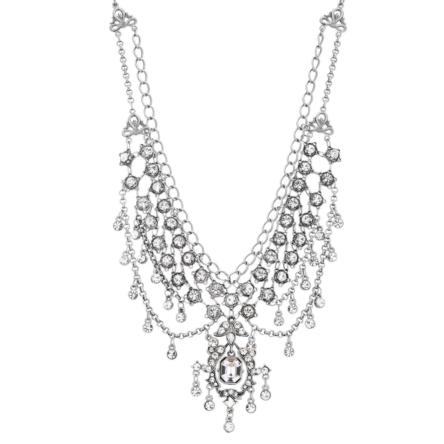 1928 Jewelry Crystal Enchantment Bib Necklace 13"   3" Extension