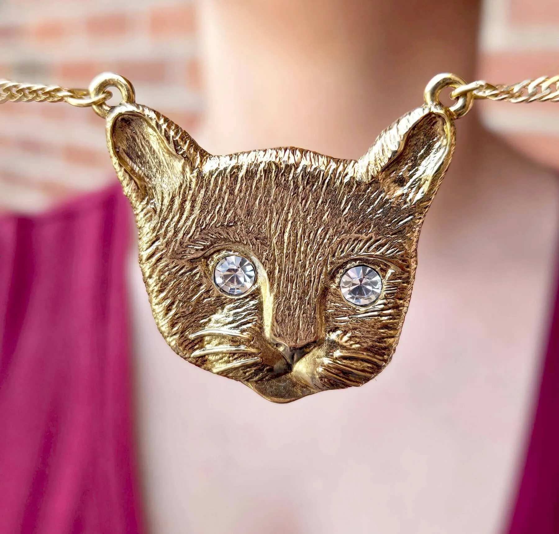 1928 Jewelry Meow Meow Crystal Eyes Pendant Necklace 17"