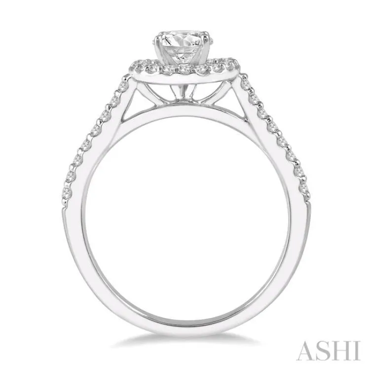 3/8 Ctw Diamond Ladies Engagement Ring with 1/4 Ct Round Cut Center Stone in 14K White Gold