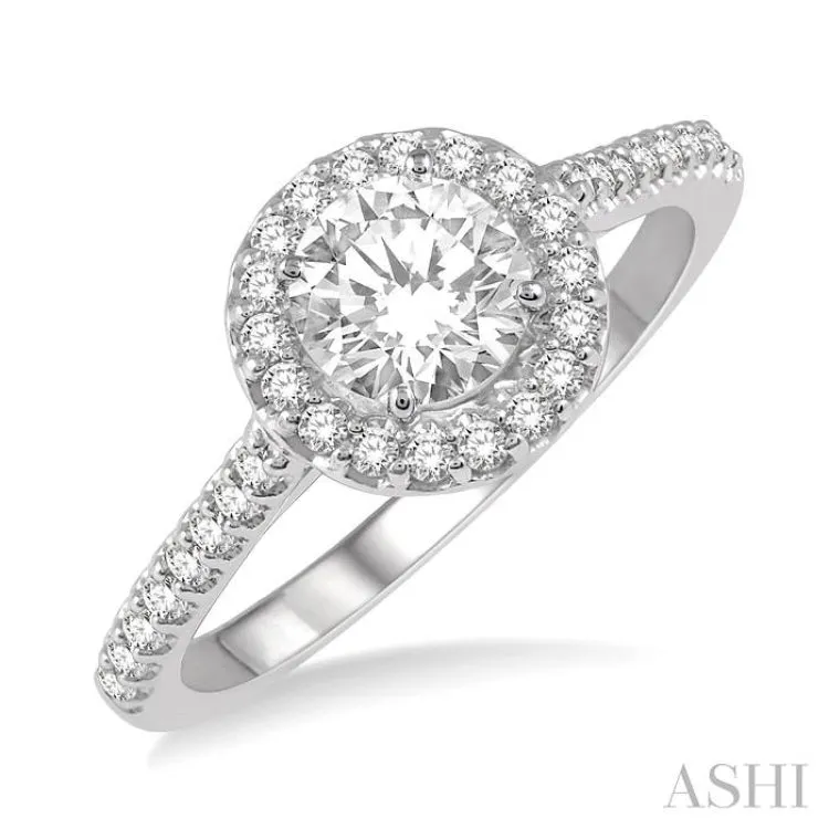 3/8 Ctw Diamond Ladies Engagement Ring with 1/4 Ct Round Cut Center Stone in 14K White Gold