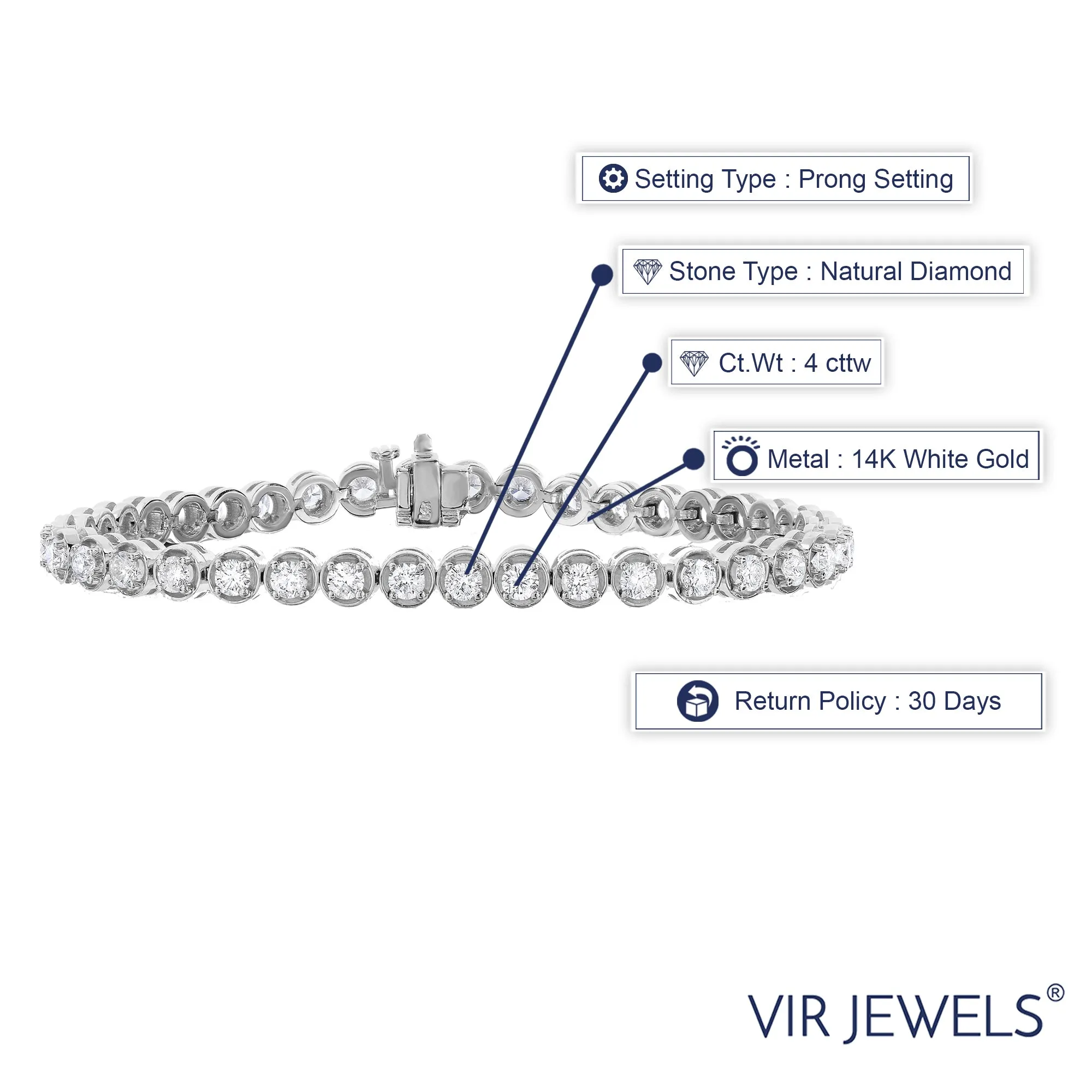 4 cttw S Link Diamond Tennis Bracelets in 14K White Gold