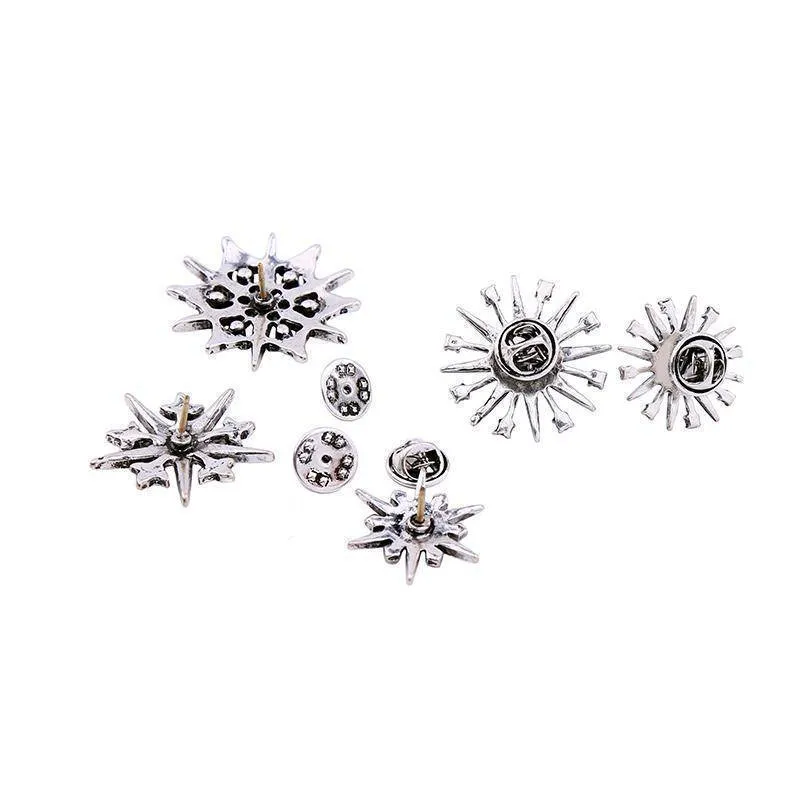 5pcs Geometric Snowflake, Vintage Crystal Starburst Pin Brooch