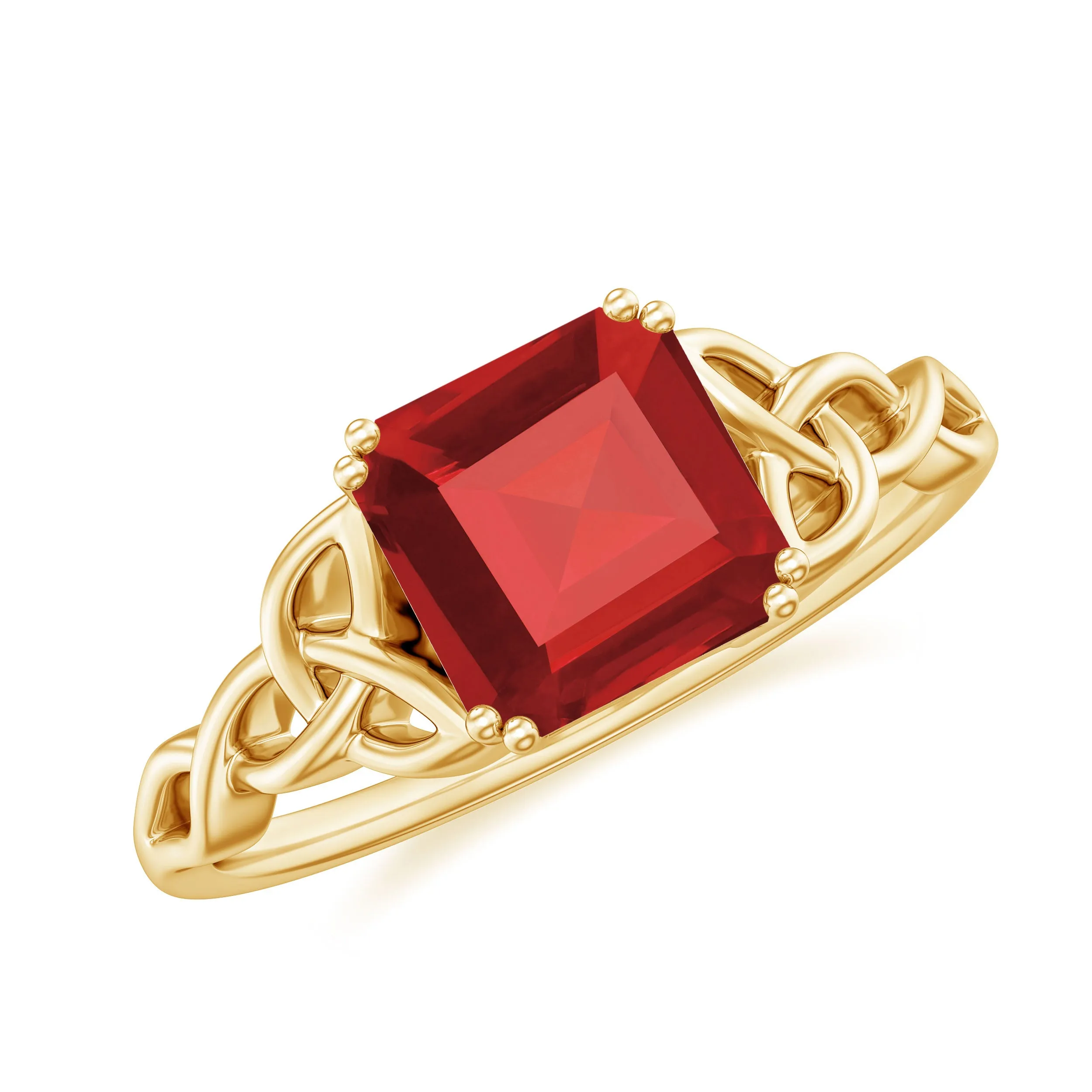 8 MM Asscher Cut Lab Grown Ruby Solitaire Celtic Ring