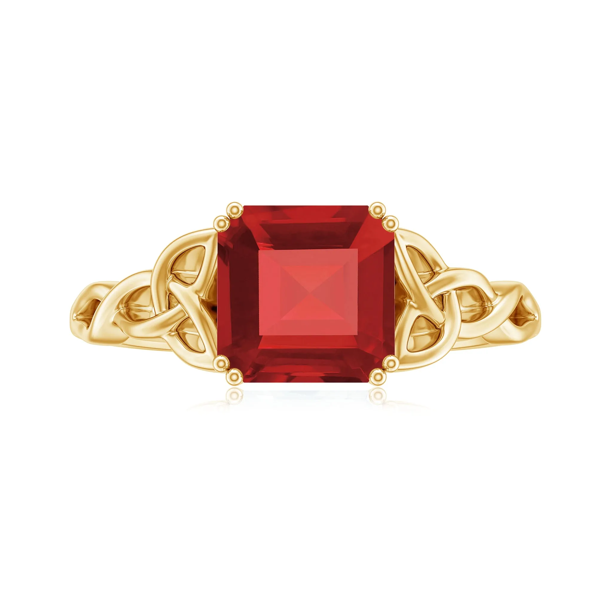 8 MM Asscher Cut Lab Grown Ruby Solitaire Celtic Ring