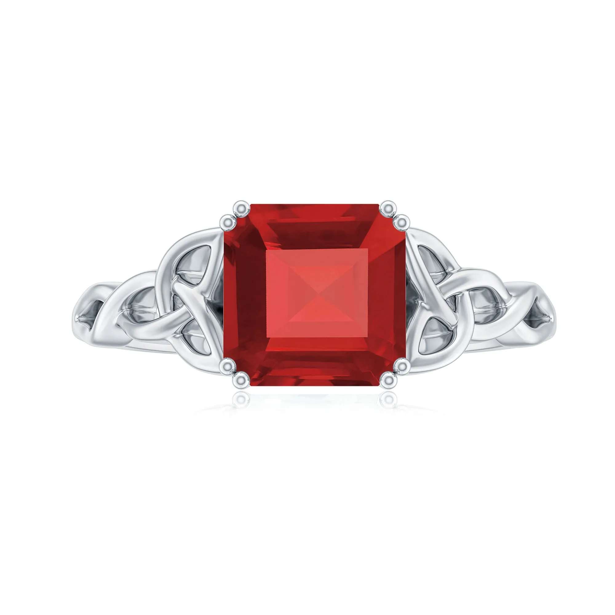 8 MM Asscher Cut Lab Grown Ruby Solitaire Celtic Ring