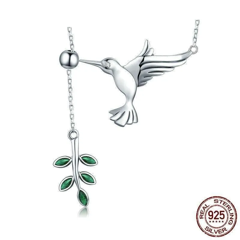 925 Sterling Silver Spring Bird & Tree Pendant Necklace Charm Jewelry