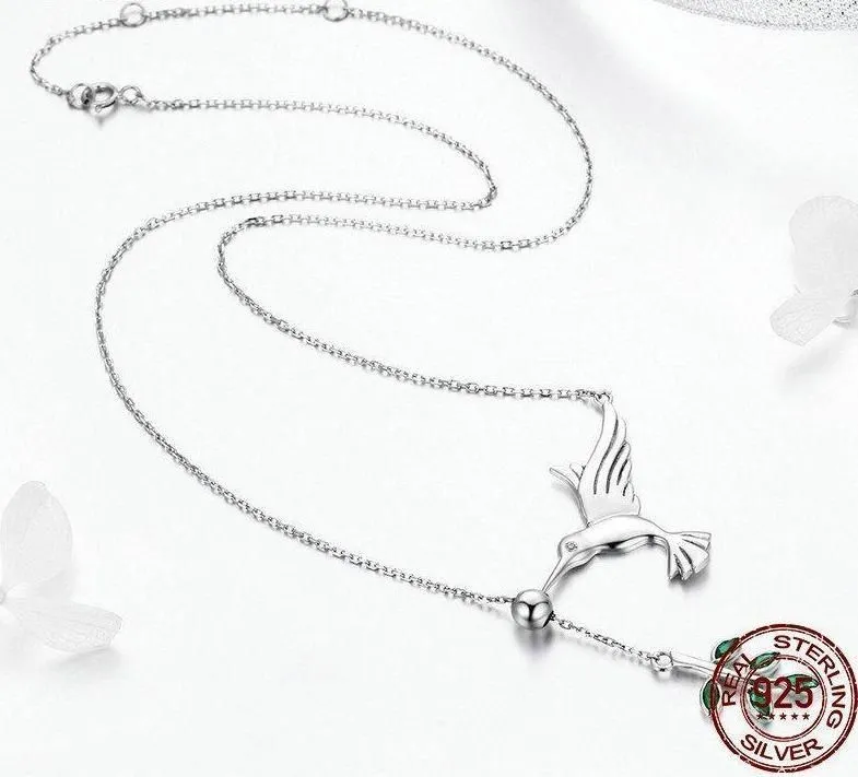 925 Sterling Silver Spring Bird & Tree Pendant Necklace Charm Jewelry