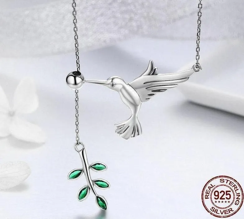 925 Sterling Silver Spring Bird & Tree Pendant Necklace Charm Jewelry