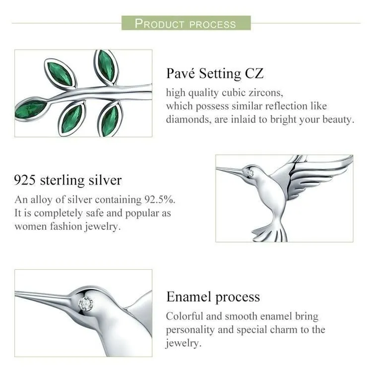 925 Sterling Silver Spring Bird & Tree Pendant Necklace Charm Jewelry