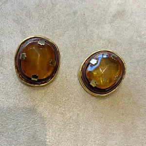 Amber vintage big stone earrings by Kalinger Paris