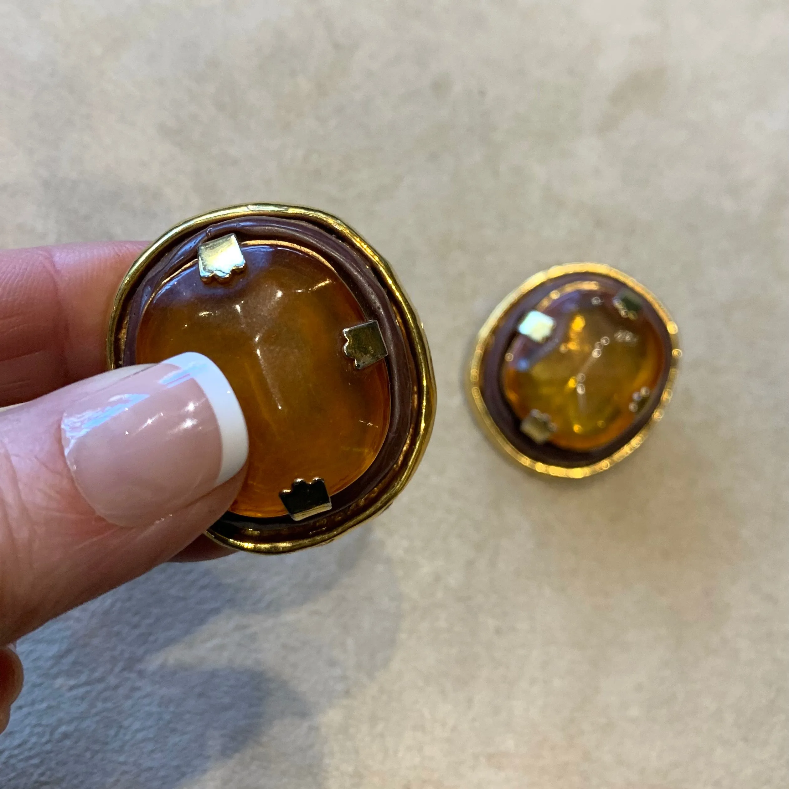 Amber vintage big stone earrings by Kalinger Paris