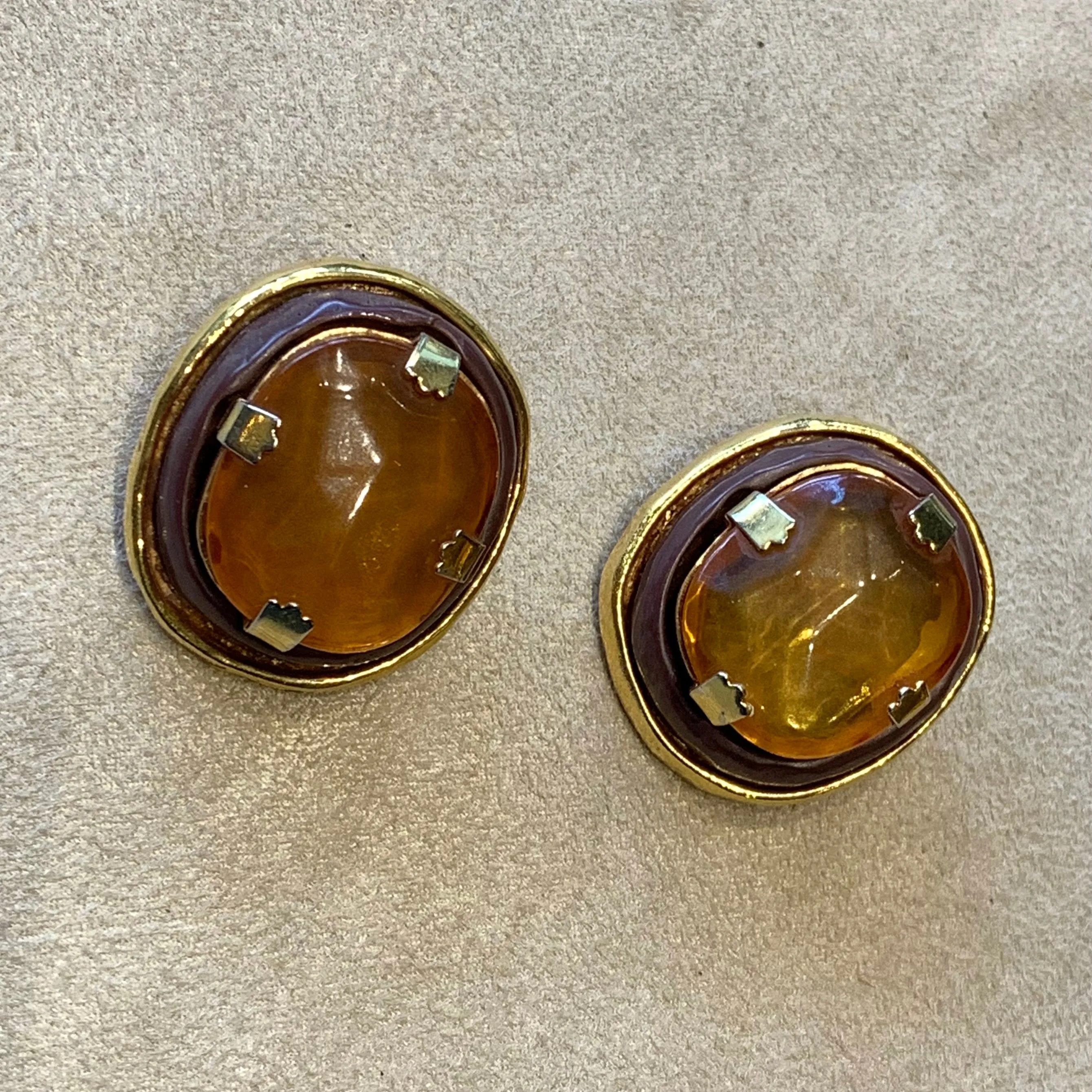 Amber vintage big stone earrings by Kalinger Paris