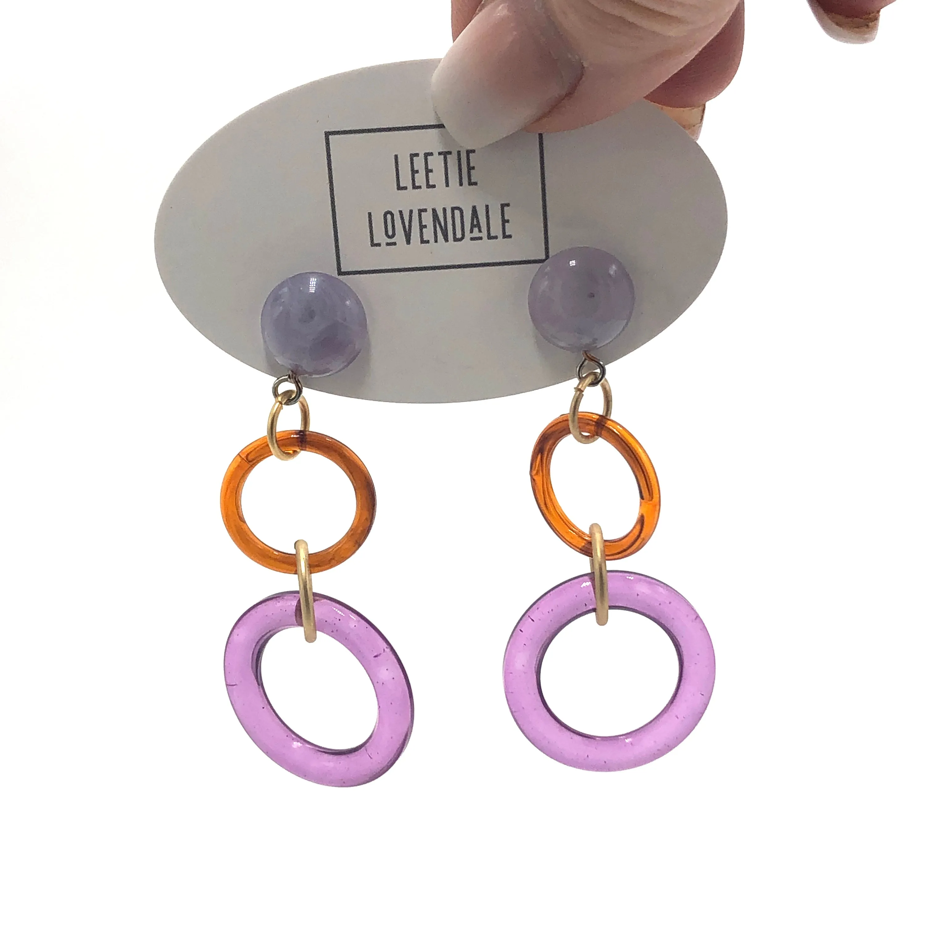 Amethyst & Tortoise Tri-Ring Statement Earrings