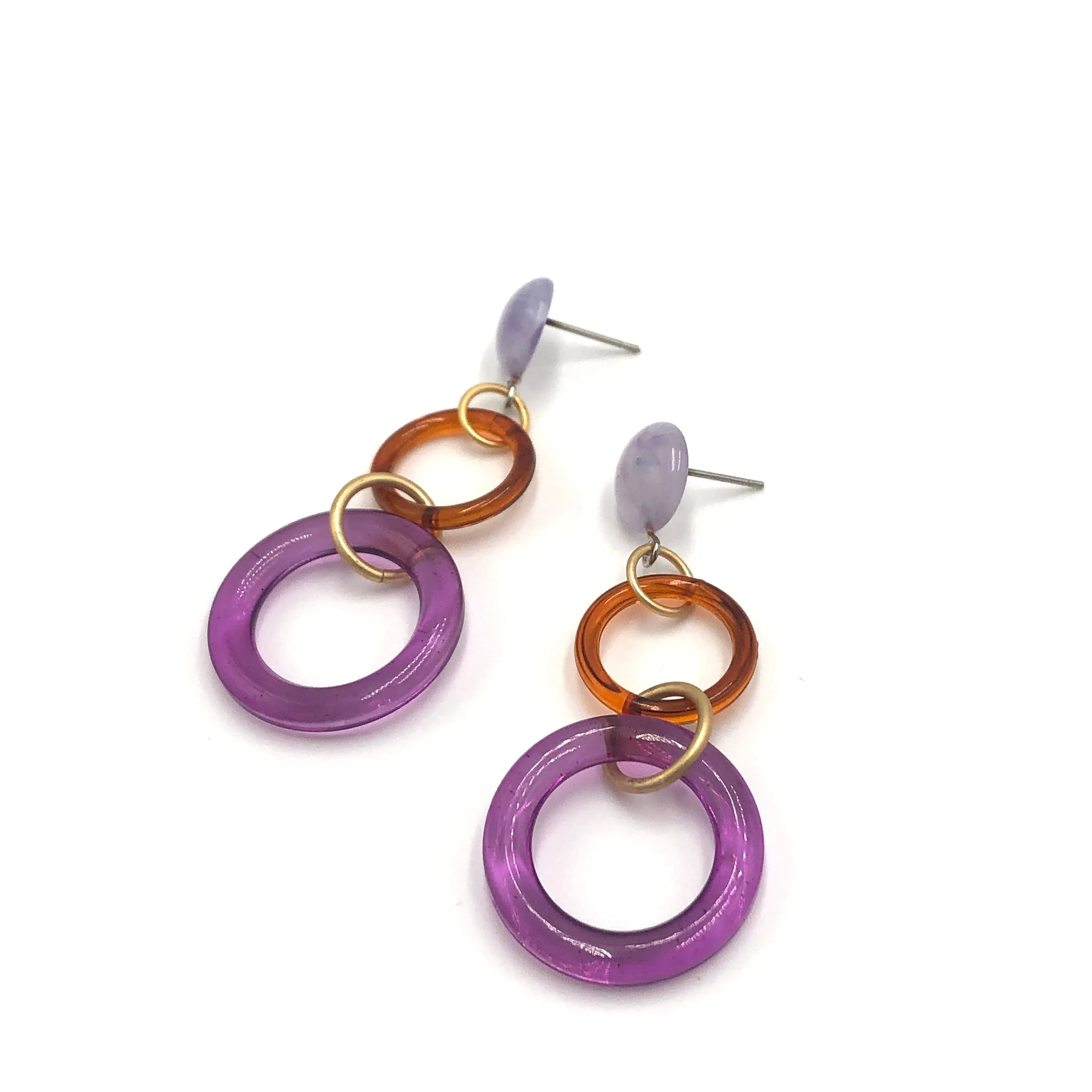 Amethyst & Tortoise Tri-Ring Statement Earrings