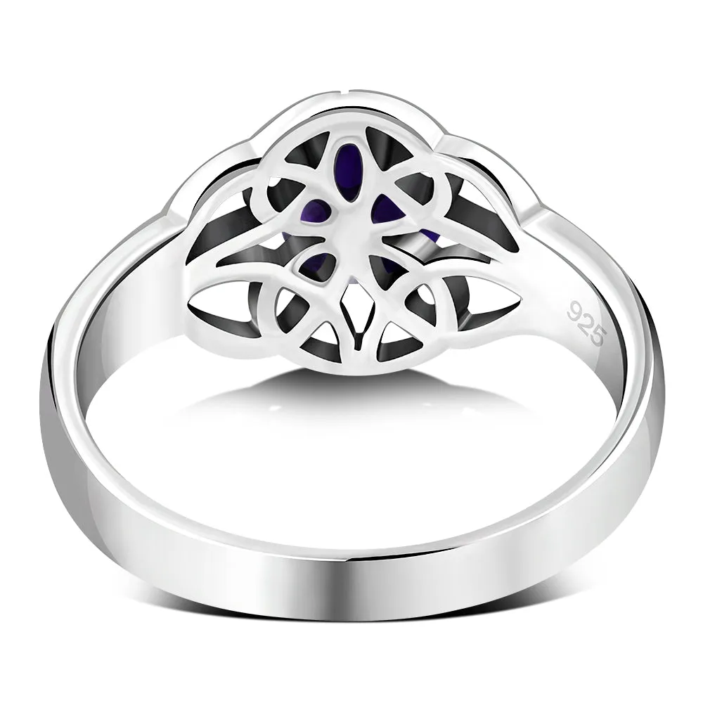 Amethyst Stone Solitaire Celtic Knot Silver Ring