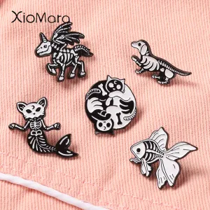 Animal Rib Cage Enamel Pins Cat Dog Bone Brooches