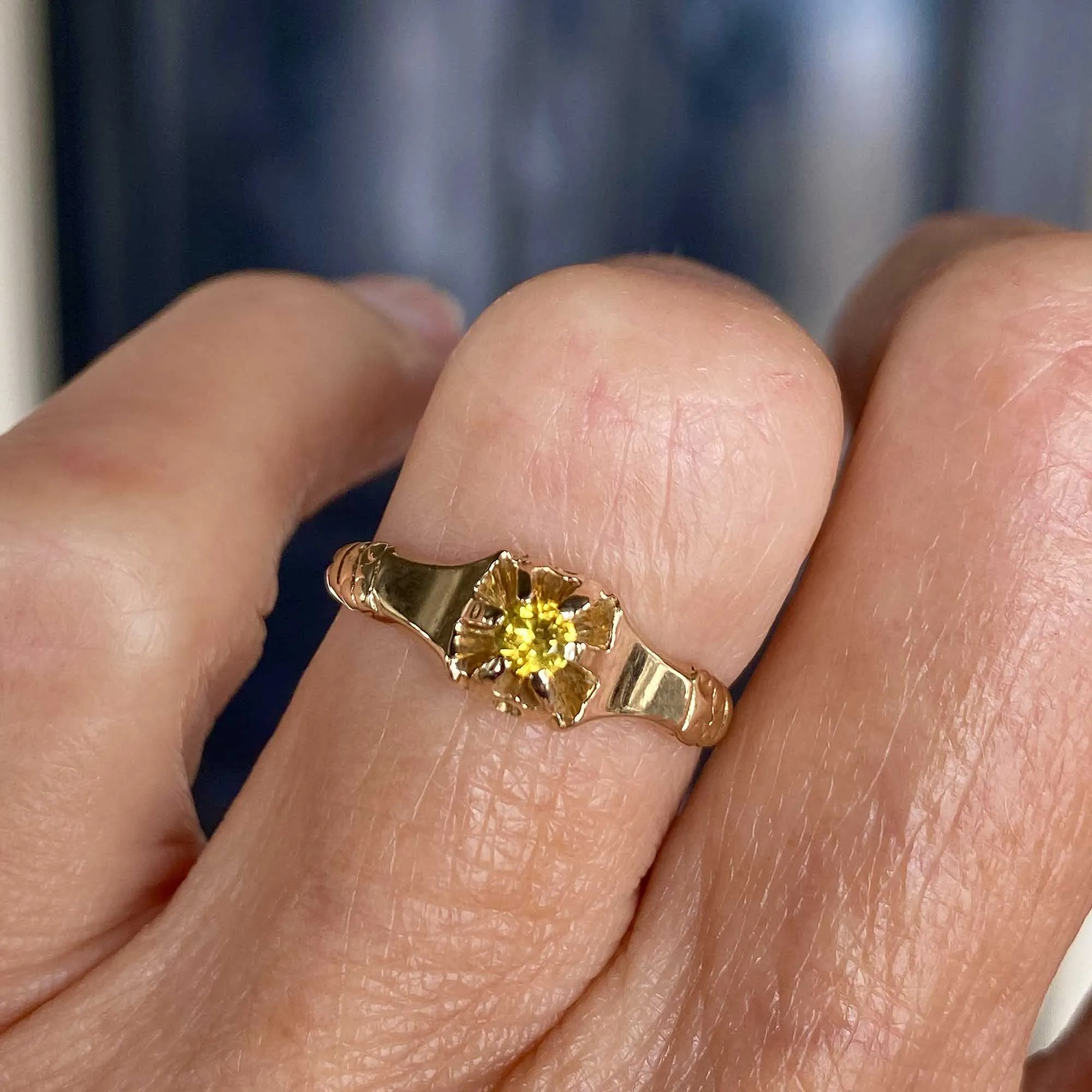 Antique Edwardian Belcher Citrine Ring in 14K Gold